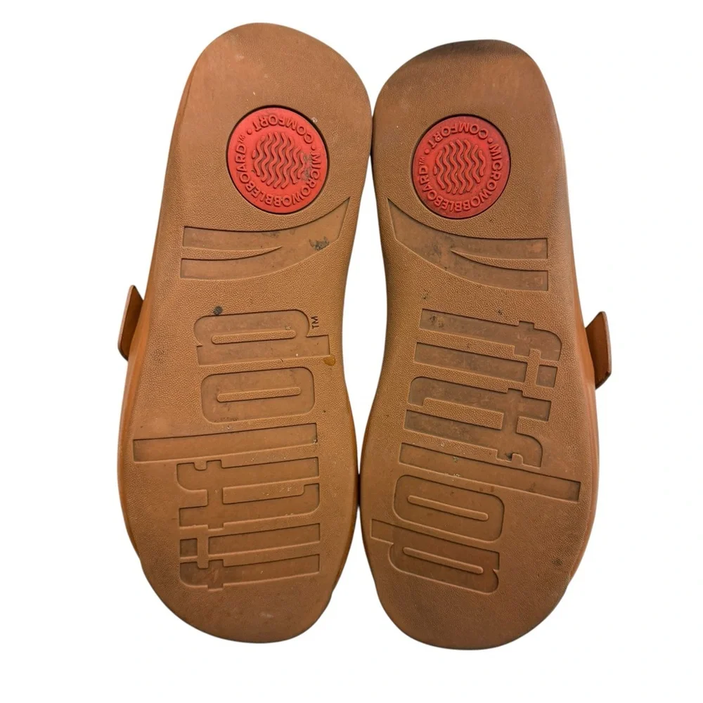 Fitflop Tan Leather Mules with Gold Buckle - Picture 8 of 9
